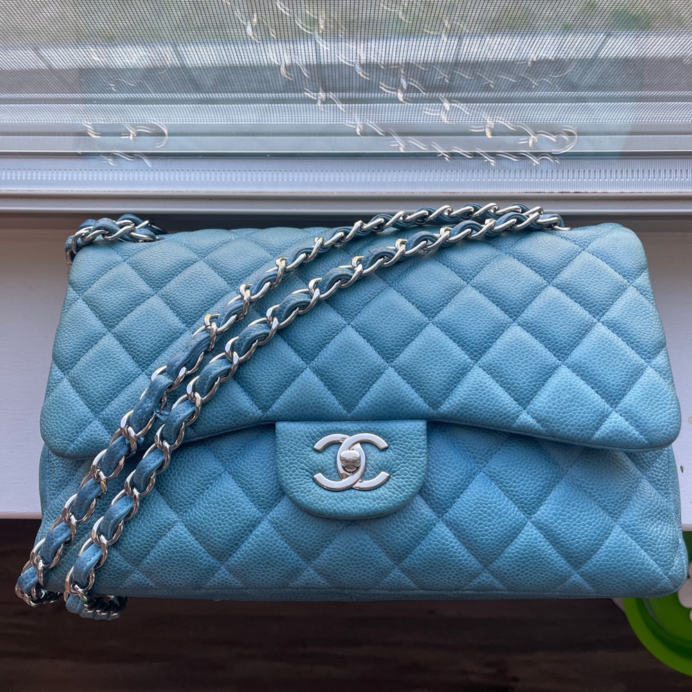 Chanel jumbo flap bag caviar double flap turquoise